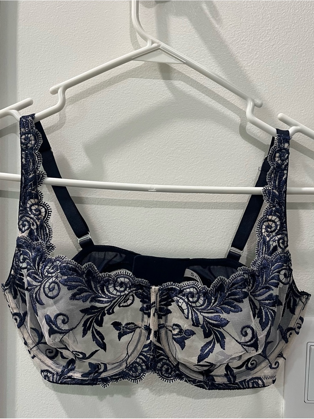 Soma Sensuous Lace Unlined Bra 34D Blue Floral Embroidered Underwire Sheer